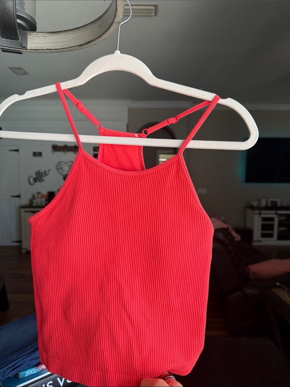 Red Ribbed Camisole with Adjustable Straps